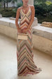 V Neck Open Back Colorful Print Maxi Dress