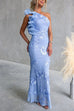 Ruffle One Shoulder Floral Bodycon Maxi Dress