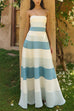 Strapless Color Block A-line Swing Maxi Dress
