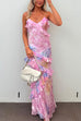 Karleedress Ruffle Trim Open Back Printed Maxi Cami Dress