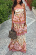 Karleedress Spaghetti Strap Back Lace-up Ruffle Layered Floral Print Maxi Dress