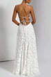 Karleedress Spaghetti Strap Backless Lace-up Jacquard Maxi Dress