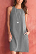 Karleedress Solid Crewneck Sleeveless Raw Hem Dress with Pockets