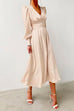 Karleedress V Neck Button Down Waisted Ruffle Satin Dress