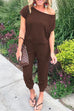 KD Cold Shoulder Short Sleeves Elastic Waist Jumpsuit