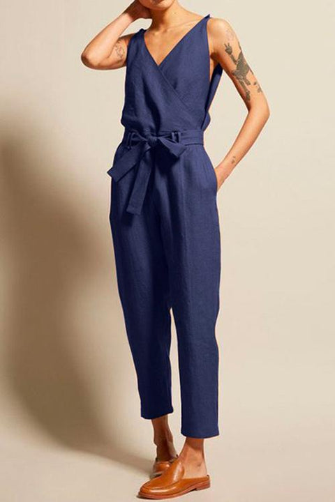 Karleedress Wrap V Neck Bow Knot Sleeveless Jumpsuit