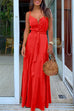 Karleedress V Neck Buttons Tie Waist Swing Dress