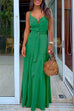 Karleedress V Neck Buttons Tie Waist Swing Dress