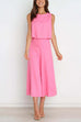 Karleedress Crewneck Sleeveless Top and Wide Leg Pants Solid Set