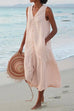 Karleedress V Neck Sleeveless Button Down Beach Dress