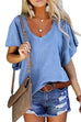 KD V Neck Ruffle Sleeves Plain T Shirt