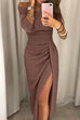Karleedress Off Shoulder High Split Glitter Party Dress