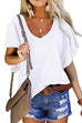 KD V Neck Ruffle Sleeves Plain T Shirt