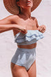 KD Stripes Ruffle Bandeau Bikini Set