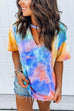 Karleedress V Neck Cut Out Short Sleeve Tie Dye T-shirt