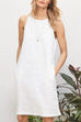 Karleedress Solid Crewneck Sleeveless Raw Hem Dress with Pockets