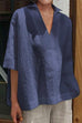 Karleedress Oversized Lapel V Neck Half Sleeve Cotton Linen Shirt