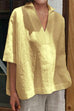 Karleedress Oversized Lapel V Neck Half Sleeve Cotton Linen Shirt