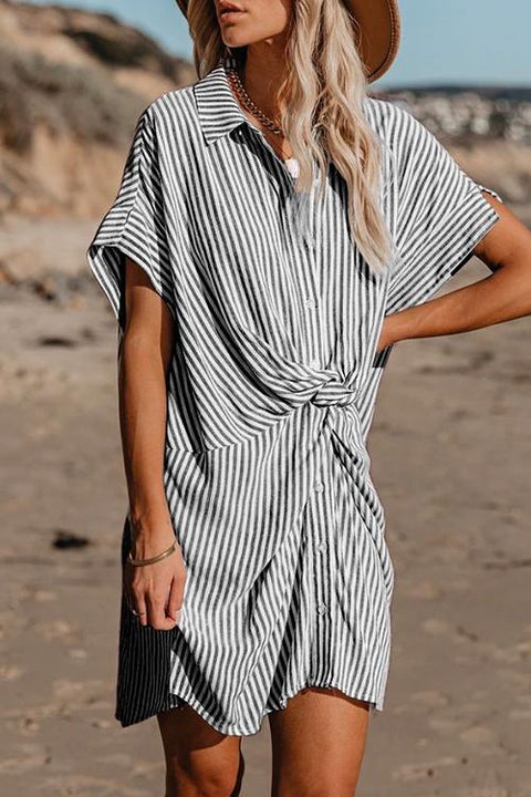 Karleedress Button Down Twist Knot Striped Shirt Dress