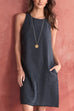 Karleedress Solid Crewneck Sleeveless Raw Hem Dress with Pockets