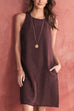 Karleedress Solid Crewneck Sleeveless Raw Hem Dress with Pockets