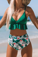 Karleedress V Neck Printed Ruffle Two-piece Swimwear